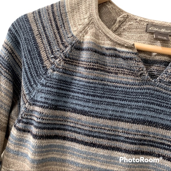 🏷️ Eddie Bauer Women’s Cotton Roll Hem Striped Sweater Medium M - Picture 3 of 5